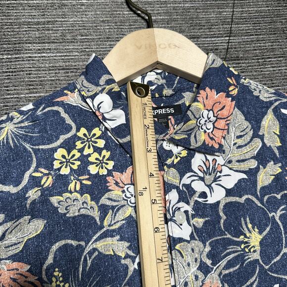 Express Shirt Men's Large Blue Floral Short Sleeve Button Up - Picture 6 of 13
